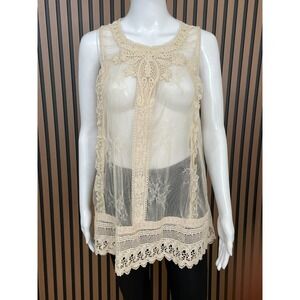 Anthropologie Moulinette Soeurs Women's Blouse Tunic Sheer‎ Cottagecore 4 Beige